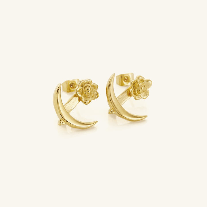 Boucles d'oreilles rose de Damas & Croissant de lune